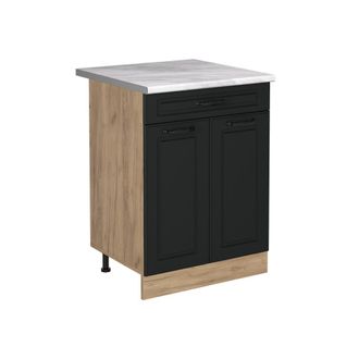 Vicco Mueble Bajo De Cocina R-line, Antracita Casa De Campo/roble Dorado, 60 Cm Con Caj&oacute;n Encimera M&aacute;rmol, Vicco