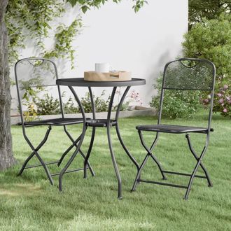 vidaXL 3 Piece Patio Dining Set Expanded Metal Mesh Anthracite