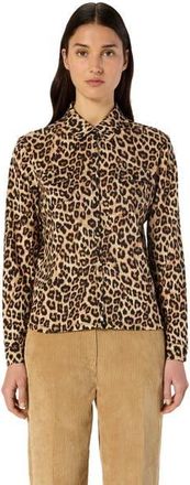 Gerard Darel Heloise Leopard Print Long Sleeve Shirt in Camel at Nordstrom, Size X-Large