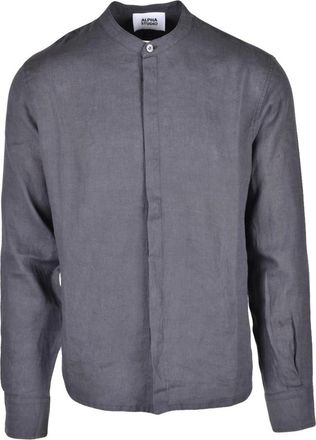 Alpha Studio Koreaanse kraag shirt - Heren - Casual Overhemden - Grijs - S - Linnen - Overhemden