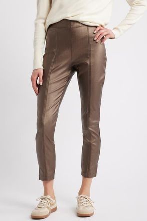 Hue Coated High Waist Cigarette Pants in Bronze at Nordstrom, Size X-Large