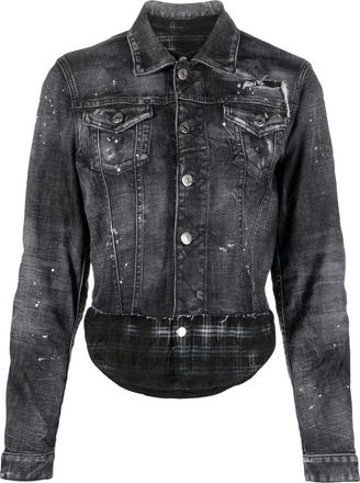 Dsquared2 distressed-effect denim jacket - women - Cotton/Spandex/Elastane - 38 - Black