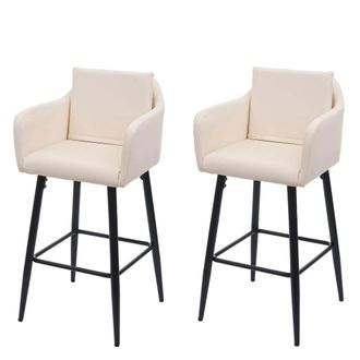 Hhg Hhg - Juego De 2 Taburetes De Bar 754, Taburete De Bar, Taburete De Mostrador, Reposapi&eacute;s De Metal, Imitaci&oacute;n De Cuero Crema-beige