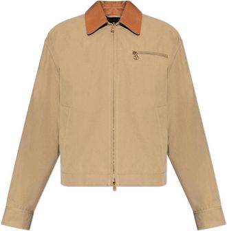 Versace Jas met leren kraag - Heren - Jassen - Beige - Maat: L Katoen