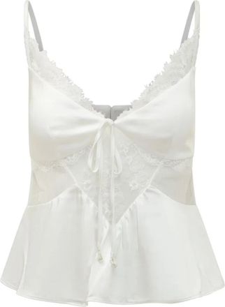 Self Portrait Satijnen Kanten Slip Cami - Dames - Tops zonder mouwen - Wit - S - Satijn - Tops