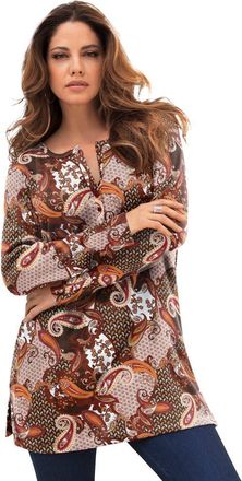 Roaman's Plus Size Knit Thermal Henley Top Long Sleeve in Warm Multi Paisley at Nordstrom, Size Medium