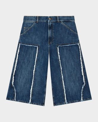 Palm Angels Men & apos;s Curved Logo Denim Skater Shorts