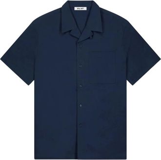 Olaf Hussein Seersucker Camp Shirt - Heren - Korte mouwen Overhemden - Blauw - S - Katoen - Overhemden