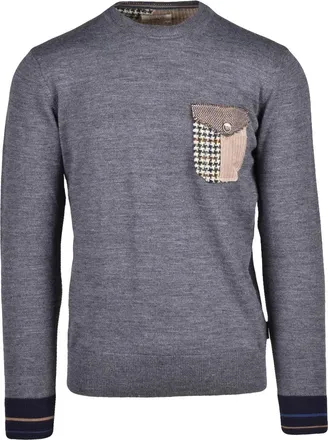 Bob Grey Houndstooth Pocket Wool-Blend Crewneck Sweater