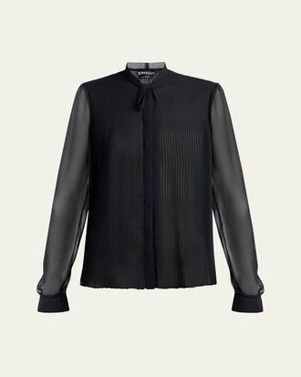 Tom Ford Chiffon Plisse Neck-Tie Blouse