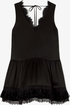 Ganni Black Dress in Lace Satin - Size 10/12 Acetate