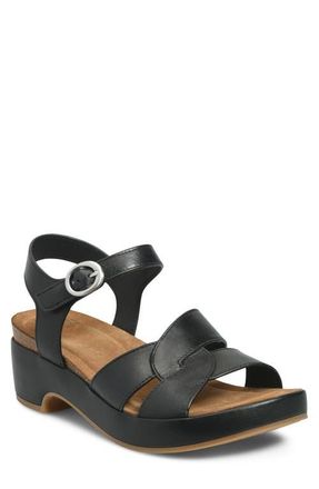 S&ouml;fft Capri Ankle Strap Platform Sandal in Black/Black Leather at Nordstrom, Size 6.5