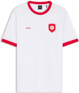 BOSS Stretch-cotton T-shirt with country flag and logo