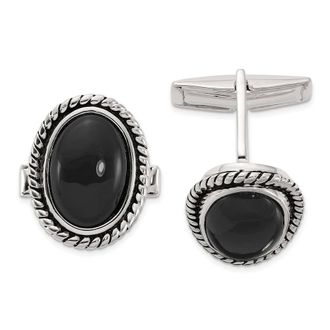 Diamond2Deal Sterling Silver Onyx Enameled Cuff Links