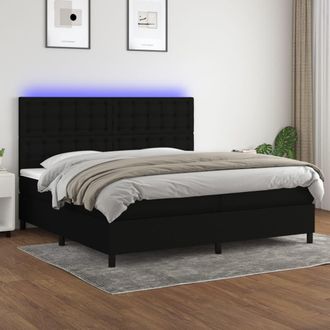 vidaXL Cama Box Spring Colch&oacute;n Y Luces Led Tela Negro 200x200 Cm Vidaxl