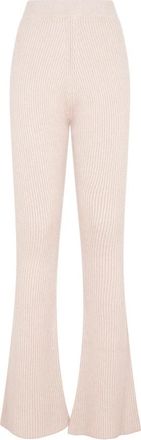 PESERICO Flare Knit Rib Wool Broeken - Dames - Wijde Broeken - Beige - S - Wol - Broeken