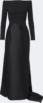Solace London Winslow off-shoulder satin and cr&ecirc;pe gown