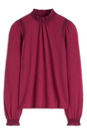 Boden Tia Smocked Trim Jersey Top in Ruby Red at Nordstrom Rack, Size 2