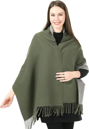 World of Shawls Winter Scarf Pashmina Shawl Wrap for Women Ladies Long Large Warm Thick Reversible Blanket Scarves (Olive and Silver)
