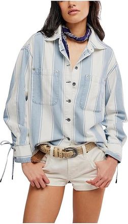 Free People Crossroads Striped Shirt Womens Clothing Indigo Combo : LG (Womens 12-14), Cotton