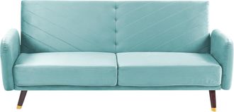 Beliani Sof&aacute; Cama 3 Plazas De Terciopelo Azul Claro Madera Oscura Reclinable Senja
