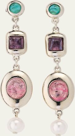 Ben-Amun Maryanne Silver Nugget Post Drop Earrings with Stones and Pearls