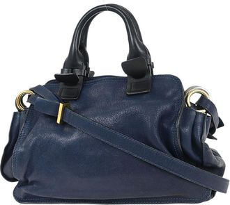 Chlo&eacute; Fynn Handbag Leather Navy Leather Handbag (Pre-Owned)
