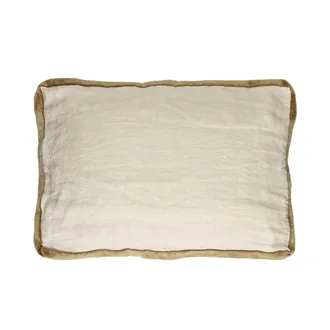 POMAX Coj&iacute;n de lino blanco y camel 60X40