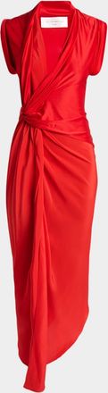 Victoria Beckham Asymmetric Twisted Silk Slit Maxi Dress