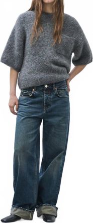 Closed Short-Sleeved Alpaca Sweater In Dark Grey Melange