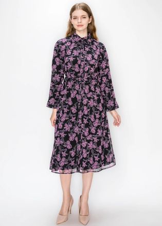 YAL New York Black and Purple Floral Midi Dress