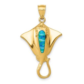 Diamond2Deal 14k Yellow Gold Polished Created Blue Opal Stingray Pendant