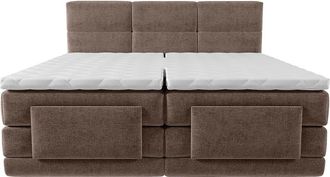 VENTE-UNIQUE.COM Cama continental boxspring poli&eacute;ster marr&oacute;n 2 x 80 x 200 cm