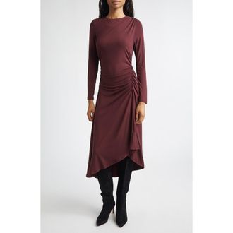 Veronica Beard Theodora Ruched Midi Dress in Raisin at Nordstrom, Size X-Small