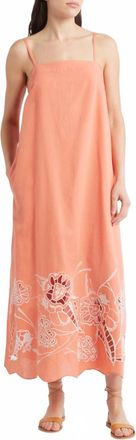 Cleobella Mila Ankle Dress In Coral Peach/ivory