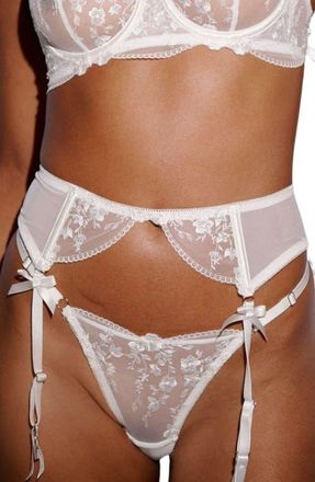 Kat The Label Sofia Lace Inset Garter Belt in White at Nordstrom, Size Large