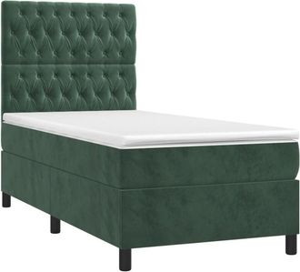 vidaXL Vidaxl - Cama Box Spring Colch&oacute;n Y Led Terciopelo Verde Oscuro 90x190 Cm