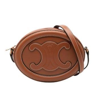 Celine Pre-owned Triomphe Oval Crossbody - Dames - Pre-owned - Bruin - Maat: ONE Size Leer