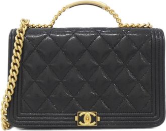 Chanel Boy Chanel Black Grained Calfskin Chain/Shoulder Wallet (Pre-Owned)