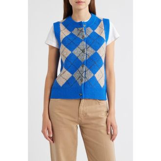 Damson Madder Aggie Argyle Button-Front Vest in Cobalt Blue at Nordstrom Rack, Size 12 Us / 16 Uk