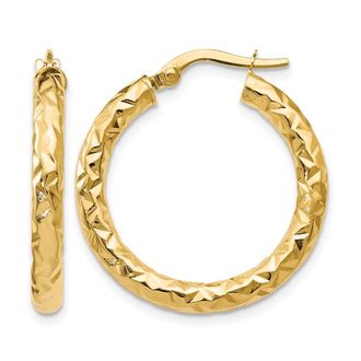 Diamond2Deal 14K ForeverLite Polished and Textured Hoop Earrings