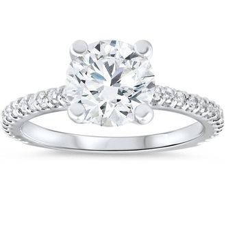 Pompeii3 3 Carat Diamond Engagement Solitaire Ring 14K White Gold Lab Grown Round Cut Size Selectable