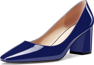 Castamere Women Chunky Block Mid Heel Square Toe Slip-on Pumps Court Shoe Classic Office Dress 6.5 CM Heels Shoes Navy Blue 5.5 UK