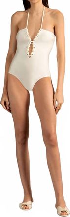 Adriana Degreas Golden Age Solid Halterneck Swimsuit In Off-White