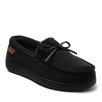 Dearfoams Pierce Microsuede Moccasin Slipper in Black at Nordstrom, Size X-Large