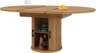 STILVORA Mesa De Comedor Extensible Redonda A Ovalada 118 A 158 X 118 Cm Con Almacenaje Y 6 Patas Ajustables Nogal