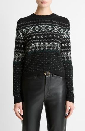Vince Fair Isle Boiled Cashmere Sweater in Black/off White Comb at Nordstrom Rack, Size X-Small