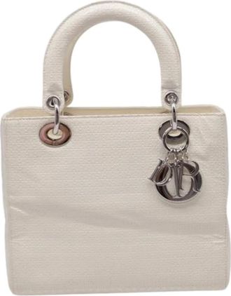 Dior Pre-owned Handbags, female, White, Size: ONE SIZE Pre-owned Medium Lady Top Handle Bag in White Patent Leather