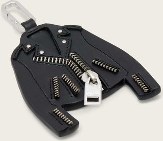 AllSaints Balfern - Portachiavi a forma di giacca in pelle nero e argento