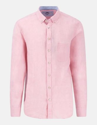 Fynch-Hatton Mens Button Down Linen Shirt Peony - Pink - Size: 42/Regular